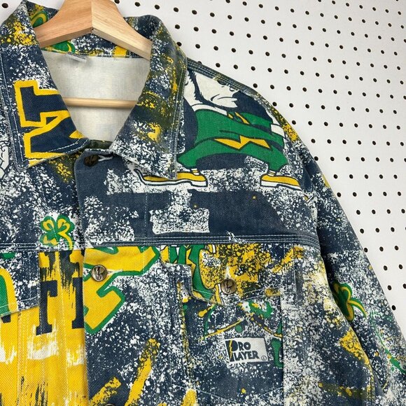 Notre Dame Vintage Jean Jacket Sz XL Pro Player All Over AOP Fighting Irish 90s - Picture 6 of 9